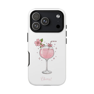 Pink Floral Wine Glass Phone Case, Cute Cheers Cocktail Aesthetic Gift