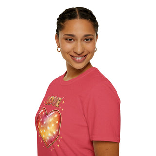 Love Heart Graphic T-Shirt, Cute Aesthetic Red Gold Heart Shirt for Women