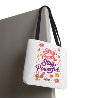Stay Pretty Stay Powerful Tote Bag, Aesthetic Canvas Motivational Gift