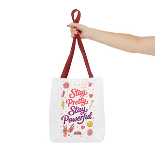 Stay Pretty Stay Powerful Tote Bag, Aesthetic Canvas Motivational Gift