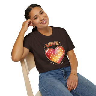 Love Heart Graphic T-Shirt, Cute Aesthetic Red Gold Heart Shirt for Women