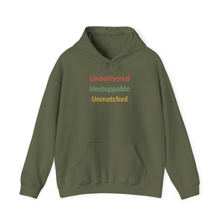 Unbothered Unstoppable Unmatched Hoodie, Embroidered Sweatshirt