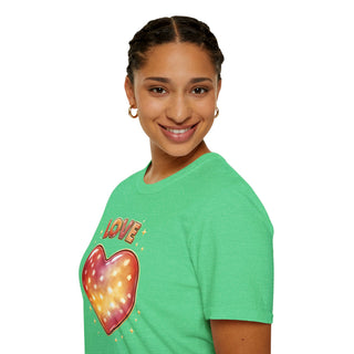 Love Heart Graphic T-Shirt, Cute Aesthetic Red Gold Heart Shirt for Women