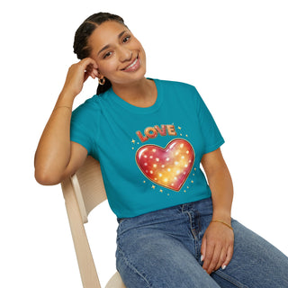 Love Heart Graphic T-Shirt, Cute Aesthetic Red Gold Heart Shirt for Women