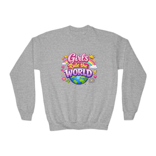 Girls Rule The World Sweatshirt Cute Empowering Kids Graphic Crewneck