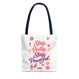 Stay Pretty Stay Powerful Tote Bag, Aesthetic Canvas Motivational Gift