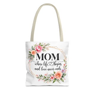 Floral Mom Tote Bag Where Life Begins Love Never Ends Gift