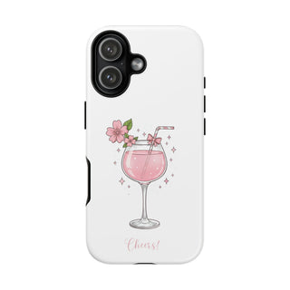 Pink Floral Wine Glass Phone Case, Cute Cheers Cocktail Aesthetic Gift