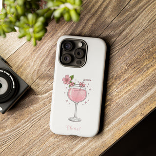 Pink Floral Wine Glass Phone Case, Cute Cheers Cocktail Aesthetic Gift