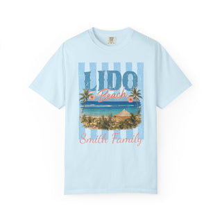 Coastal Graphic Tee Vintage Beach Design Retro Palm Tree Pattern Faded Seaside Print Garment Dyed Cotton Shirt Comfortable Relaxed Fit Summer Fashion Essential Casual Vacation Style Soft Heavyweight Fabric Beach Lifestyle Wear Loose Drape