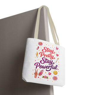 Stay Pretty Stay Powerful Tote Bag, Aesthetic Canvas Motivational Gift
