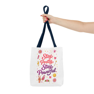 Stay Pretty Stay Powerful Tote Bag, Aesthetic Canvas Motivational Gift