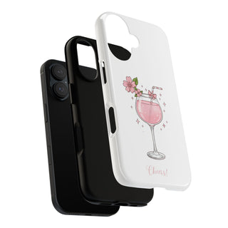Pink Floral Wine Glass Phone Case, Cute Cheers Cocktail Aesthetic Gift