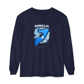 Somalia Map Flag Long Sleeve Shirt, Somali Pride Tee, Vintage Somalia Star Design, Somali Heritage Gift, Patriotic Country Long Sleeve