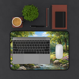 Forest Stream Desk Mat – Nature Mouse Pad with Flowers & Mountains for Nature Lovers