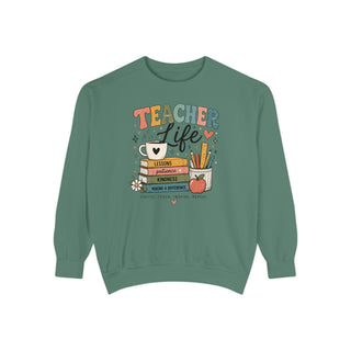 Teacher Life Retro Sweatshirt, Cute Vintage Teacher Crewneck, Coffee Teach Inspire Repeat Gift for Teachers and Educators