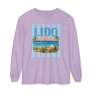 Lido Beach Vintage Coastal Long Sleeve Tee Tropical Beach Vacation Shirt Retro Summer Travel Top Palm Tree Ocean Graphic Gift for Beach Lovers