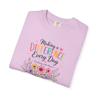 Making a Difference Every Day Teacher Shirt, Teaching with Heart Tee, Inspirational Teacher Gift, Cute Floral Teacher T-Shirt