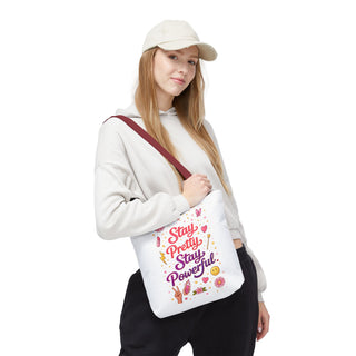 Stay Pretty Stay Powerful Tote Bag, Aesthetic Canvas Motivational Gift