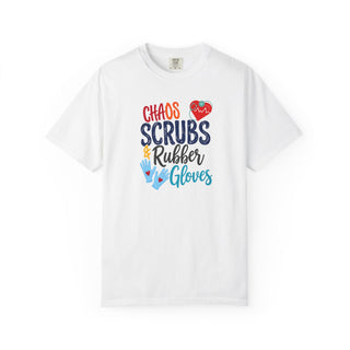 Chaos Scrubs & Rubber Gloves T-Shirt, Funny Nurse Shirt, RN LPN Gift, Healthcare Worker Tee, Nurse Appreciation Shirt, Medical Professional Gift