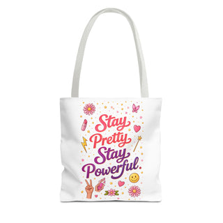 Stay Pretty Stay Powerful Tote Bag, Aesthetic Canvas Motivational Gift