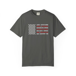 Garment Dyed Shirt Canada Flag Design Maple Leaf Tee Heavyweight Cotton Fabric Comfortable Unisex Casual Wear Soft Ringspun Material Relaxed Fit Style Perfect Canadian Pride Gift Travel Souvenir Essential Everyday Wear Ready Patriotic