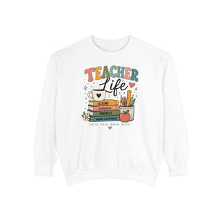 Teacher Life Retro Sweatshirt, Cute Vintage Teacher Crewneck, Coffee Teach Inspire Repeat Gift for Teachers and Educators