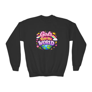 Girls Rule The World Sweatshirt Cute Empowering Kids Graphic Crewneck