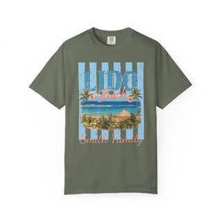 Casual Vacation Shirt Vintage Beach Style Coastal Lifestyle Tee Retro Palm Tree Design Garment Dyed Cotton Fabric Comfortable Relaxed Fit Summer Beachfront Wear Soft Heavyweight Knit Faded Seaside Graphic Everyday Casual Fashion Pre Shrunk