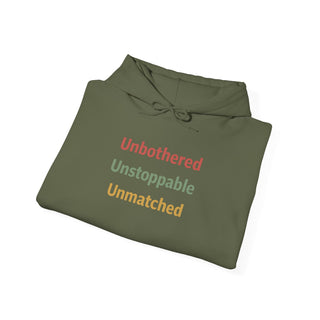 Unbothered Unstoppable Unmatched Hoodie, Embroidered Sweatshirt