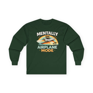 Mentally On Airplane Mode Long Sleeve Shirt – Funny Travel Graphic Tee, Vacation Mood Shirt, Airplane Lover Gift
