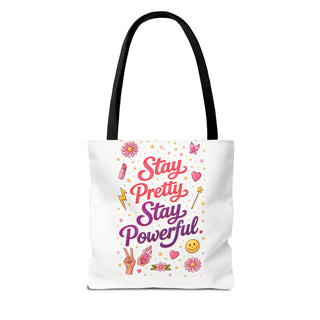 Stay Pretty Stay Powerful Tote Bag, Aesthetic Canvas Motivational Gift