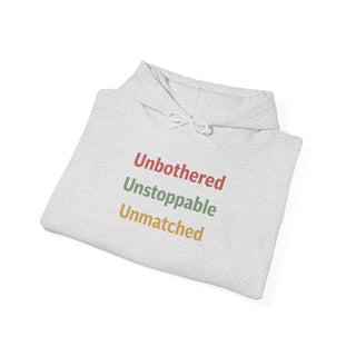 Unbothered Unstoppable Unmatched Hoodie, Embroidered Sweatshirt