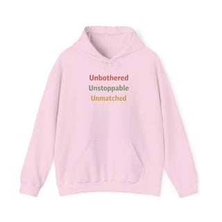 Unbothered Unstoppable Unmatched Hoodie, Embroidered Sweatshirt