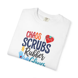 Chaos Scrubs & Rubber Gloves T-Shirt, Funny Nurse Shirt, RN LPN Gift, Healthcare Worker Tee, Nurse Appreciation Shirt, Medical Professional Gift