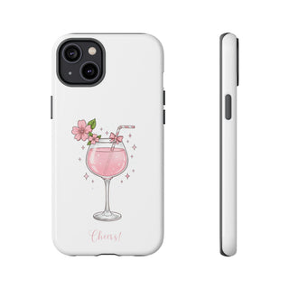 Pink Floral Wine Glass Phone Case, Cute Cheers Cocktail Aesthetic Gift