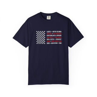 Canada Flag Shirt Maple Leaf Design Heavyweight Cotton Tee Perfect Travel Souvenir Gift Canadian Pride Clothing Comfortable Casual Wear Garment Dyed Finish Unisex Fit Style Soft Ringspun Fabric Relaxed Silhouette Everyday Wear Essential