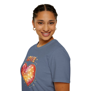 Love Heart Graphic T-Shirt, Cute Aesthetic Red Gold Heart Shirt for Women