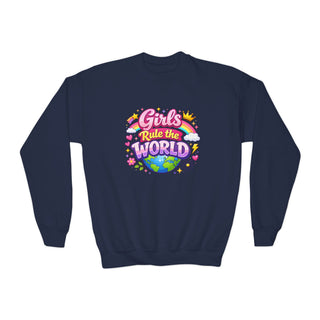 Girls Rule The World Sweatshirt Cute Empowering Kids Graphic Crewneck