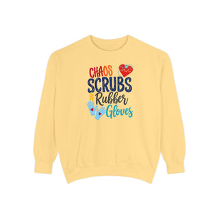 Chaos Scrubs & Rubber Gloves Sweatshirt, Funny Nurse Gift, RN LPN Healthcare Worker Sweatshirt, Nurse Appreciation Gift, Medical Professional Crewneck