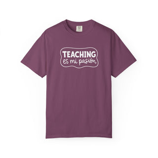 Spanish Language Teacher Apparel Soft Cotton Tee Shirt Teaching Es Mi Pasión Design Unisex Relaxed Fit Gift For Bilingual Educator Comfortable Classroom Wear Professional Casual Style Vintage Garment Dyed Fabric Teacher Appreciation Present