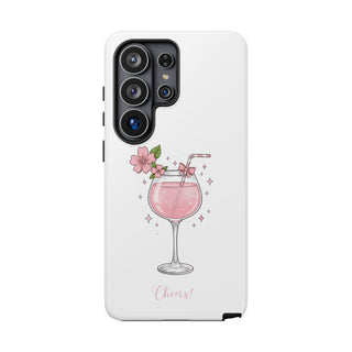 Pink Floral Wine Glass Phone Case, Cute Cheers Cocktail Aesthetic Gift