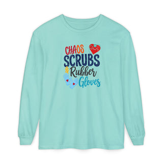 Chaos Scrubs & Rubber Gloves Long Sleeve Shirt Funny Nurse Gift RN LPN Healthcare Worker Tee Nurse Appreciation Medical Professional Gift