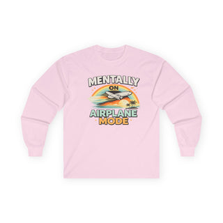 Mentally On Airplane Mode Long Sleeve Shirt – Funny Travel Graphic Tee, Vacation Mood Shirt, Airplane Lover Gift