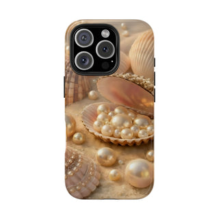 Pearl Seashell Tough Phone Case, Beachy Luxe Protective Aesthetic Cover