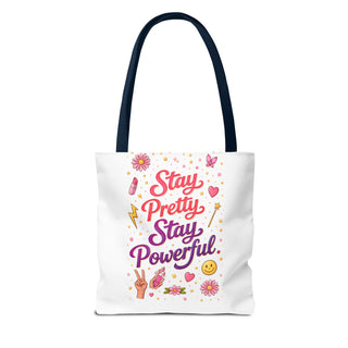 Stay Pretty Stay Powerful Tote Bag, Aesthetic Canvas Motivational Gift