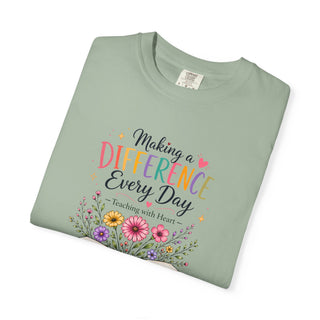 Making a Difference Every Day Teacher Shirt, Teaching with Heart Tee, Inspirational Teacher Gift, Cute Floral Teacher T-Shirt