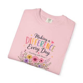 Making a Difference Every Day Teacher Shirt, Teaching with Heart Tee, Inspirational Teacher Gift, Cute Floral Teacher T-Shirt