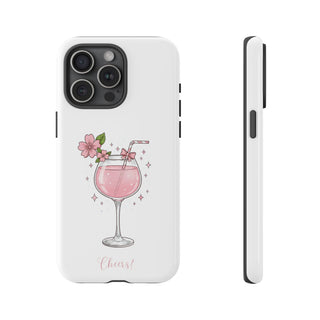 Pink Floral Wine Glass Phone Case, Cute Cheers Cocktail Aesthetic Gift