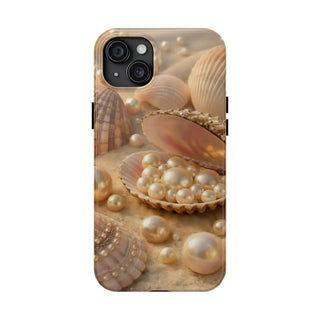 Pearl Seashell Tough Phone Case, Beachy Luxe Protective Aesthetic Cover